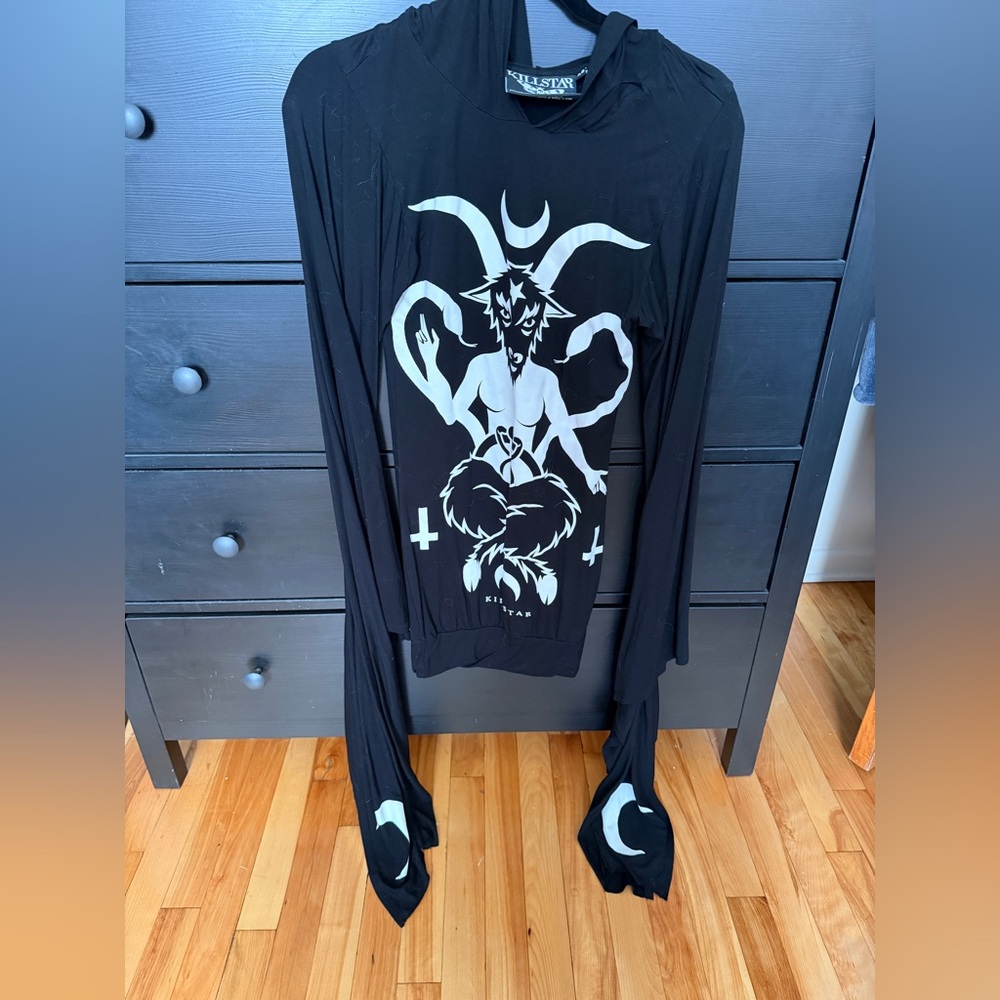 Killstar Black Mini Dress with White baphomet